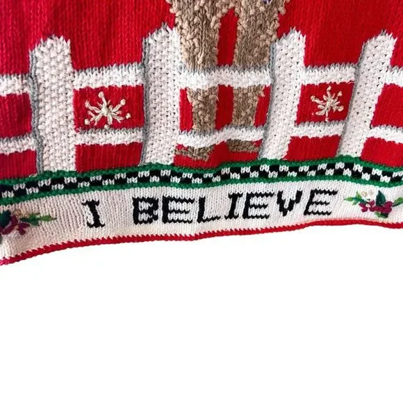 Vintage Christmas Sweater Reindeer I‎ Believe ugly Sz S - Picture 5 of 7